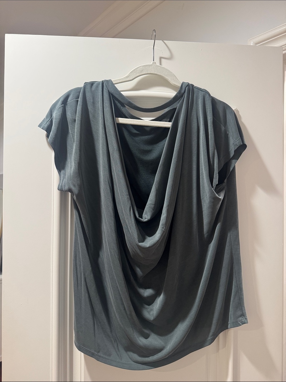 Green Envelope Slate Blue Relaxed Cowl-Back Tee
